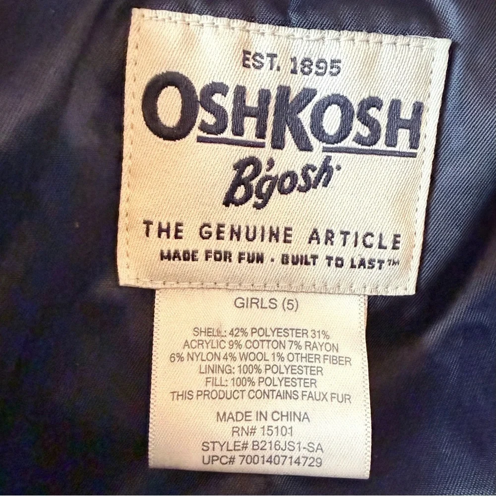 Y2K inspired OshKosh girls size 5 tweed wool blend pea coat with bows and hood